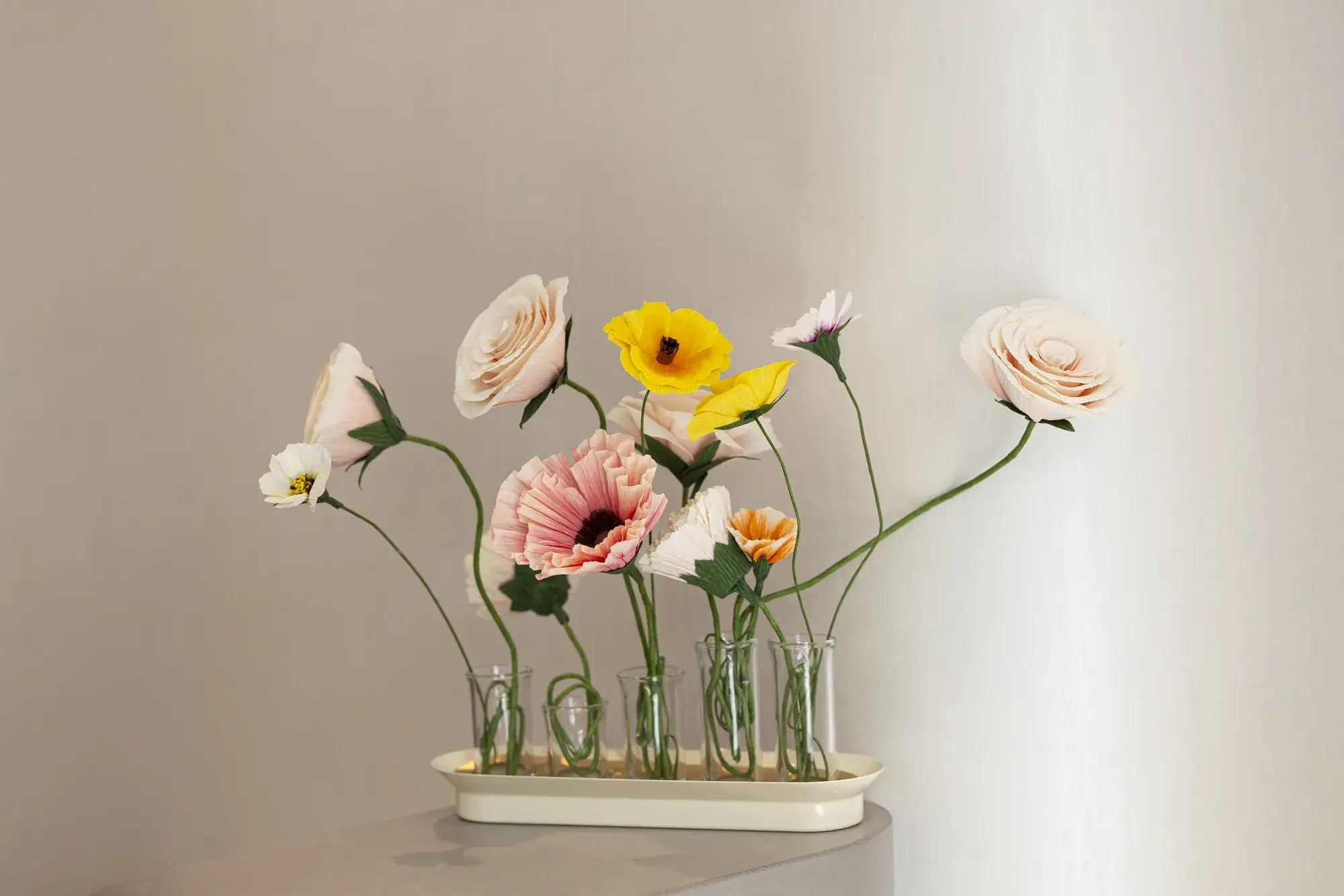 Floral display on a neutral clinic wall
