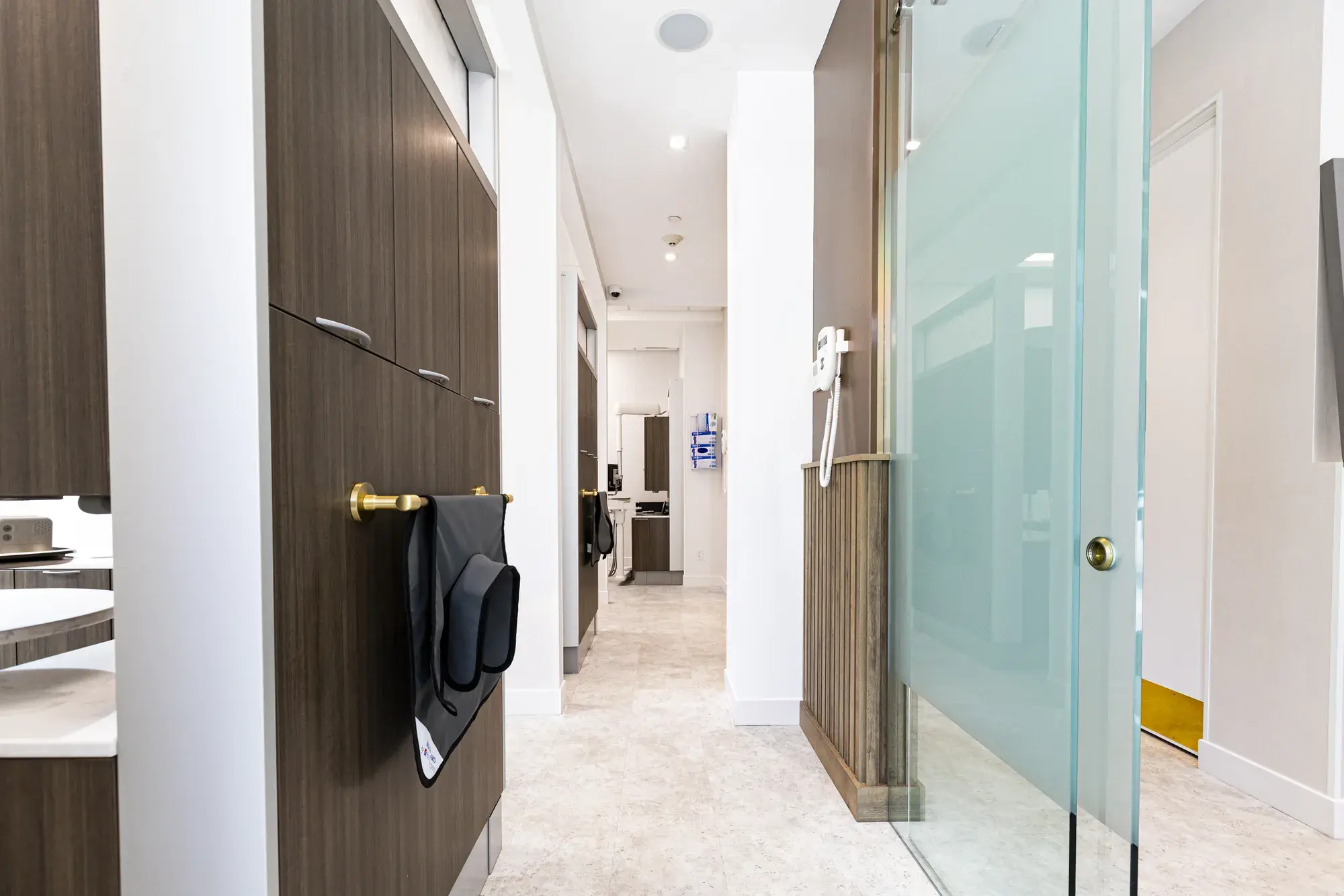 Clinical corridor with glass doors