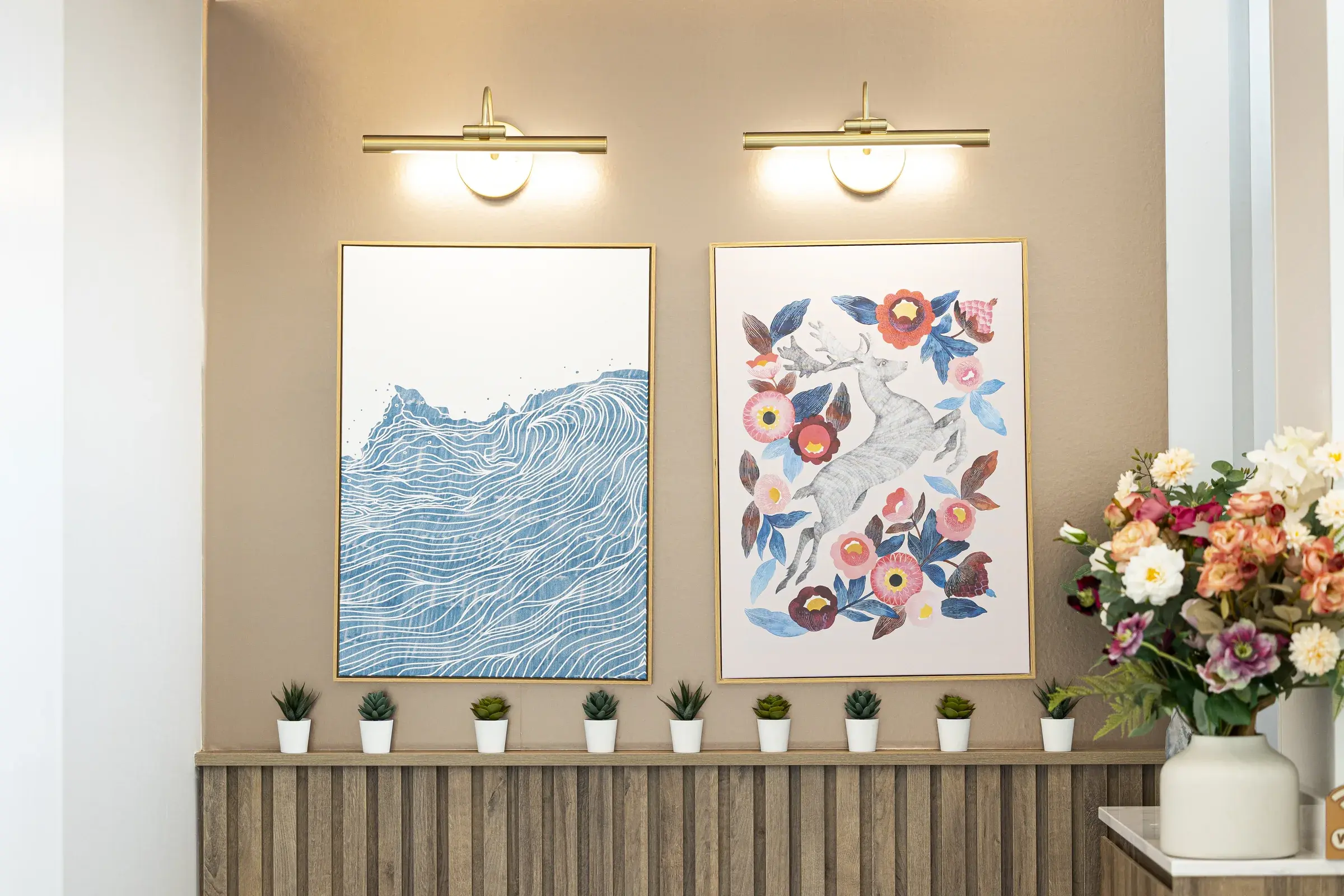 Artwork and flowers inside Heather Street Dental